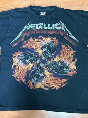 Metallica Kids Black Short Sleeve Tee - Flaming Skulls Graphic